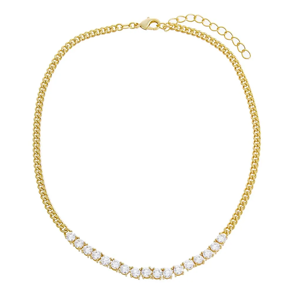 Multi CZ Solitaires Cuban Link Choker Necklace sold by Adina Eden's product image thumbnail 3