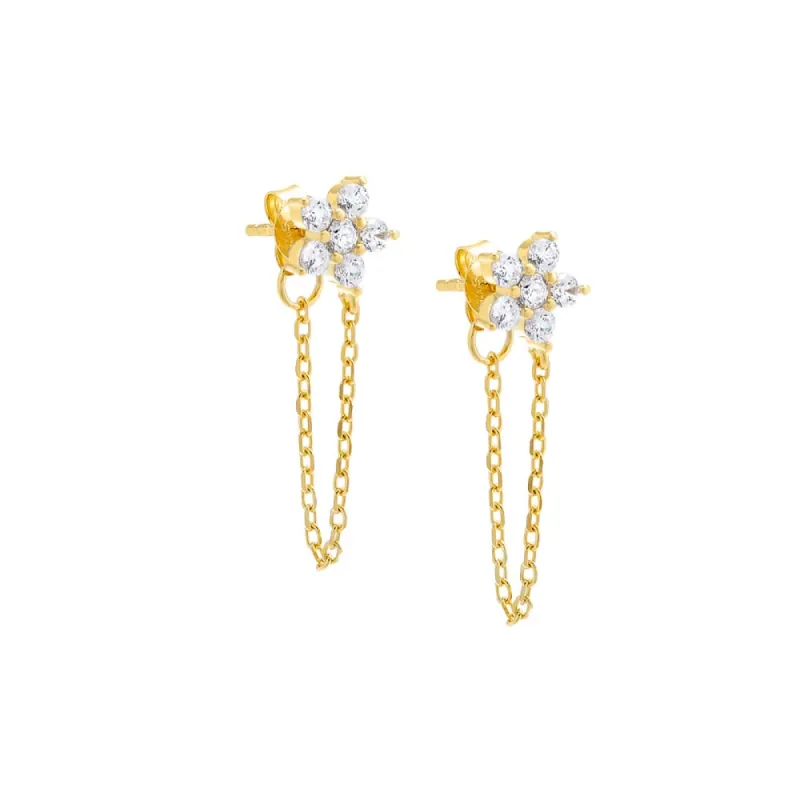 CZ Flower Chain Drop Front Back Stud Earring sold by Adina Eden's