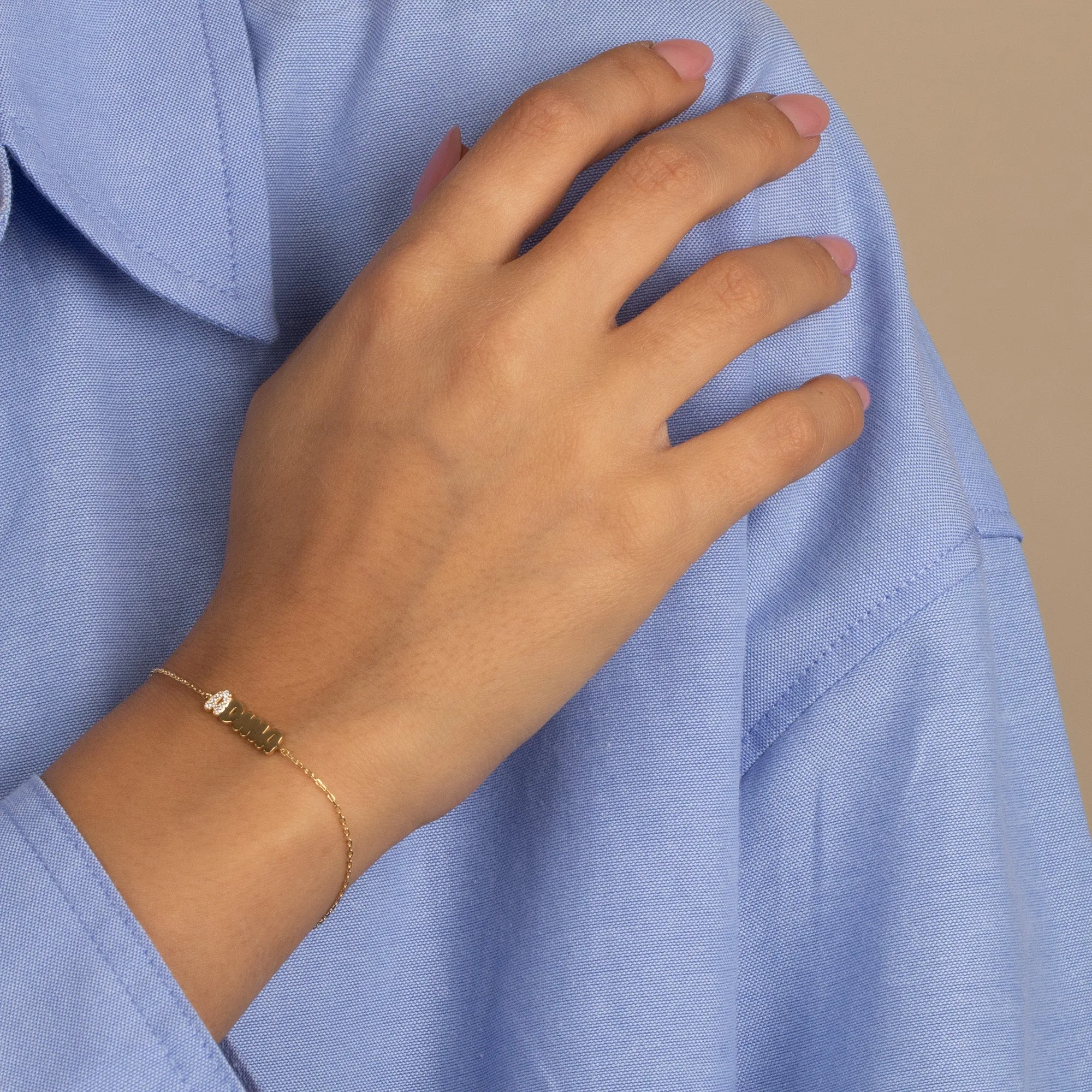 Pave Accented Flat Bubble Letter Nameplate Bracelet sold by Adina Eden's product image thumbnail 2