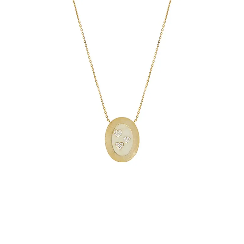Triple Pave Heart Oval Disc Necklace sold by Adina Eden's