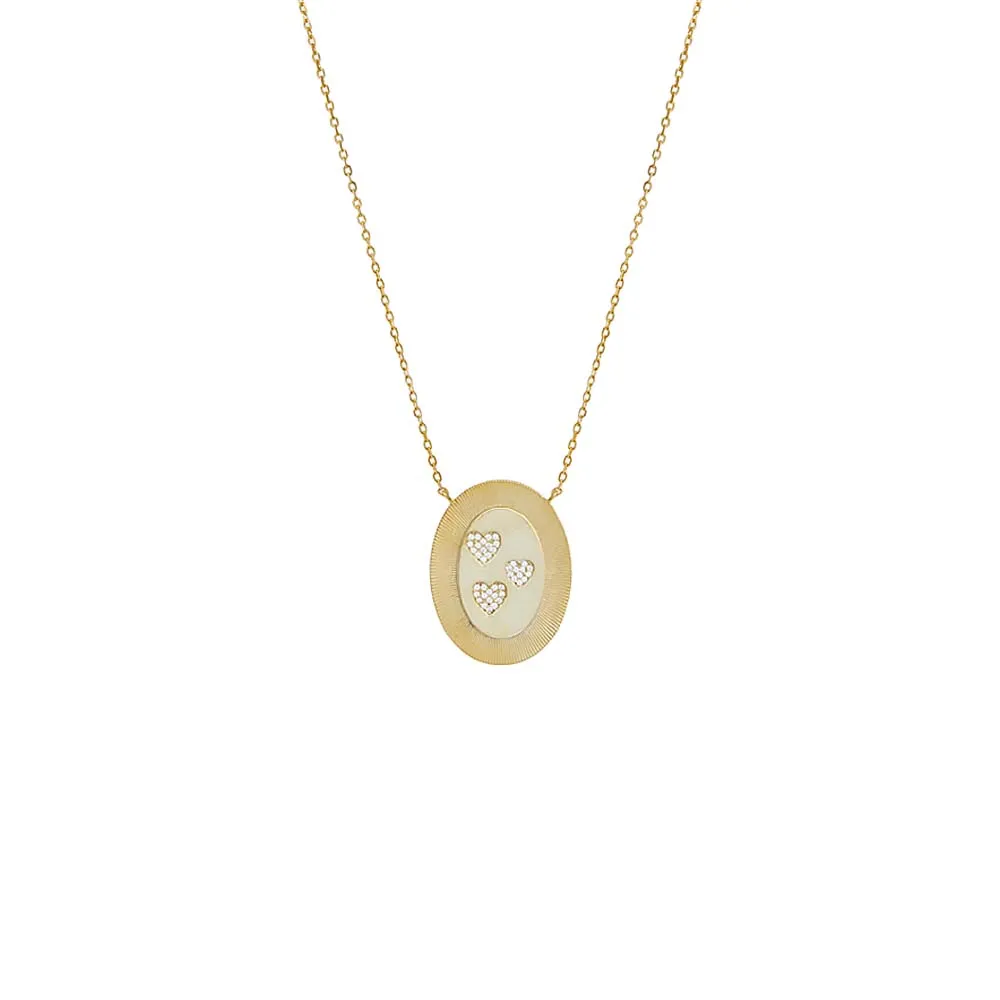 Triple Pave Heart Oval Disc Necklace sold by Adina Eden's