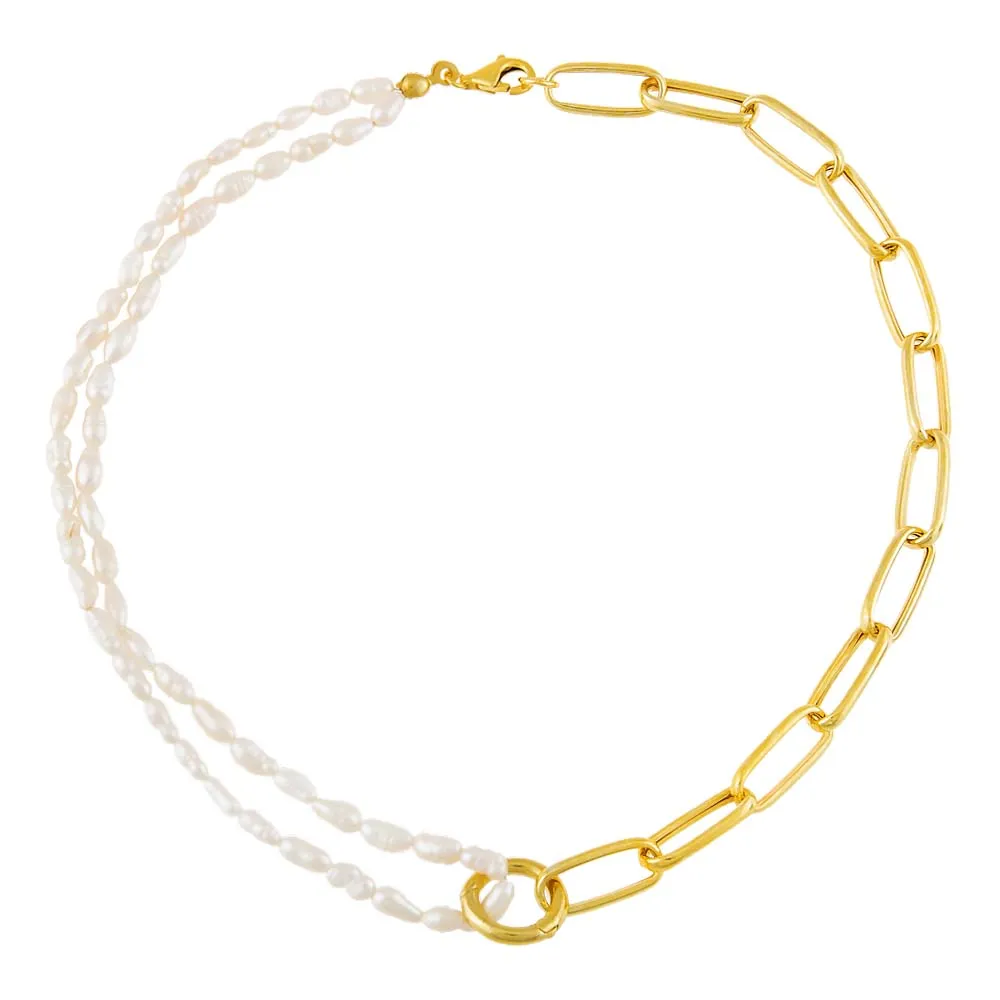 Asymmetrical Freshwater Pearl Link Necklace sold by Adina Eden's product image thumbnail 5