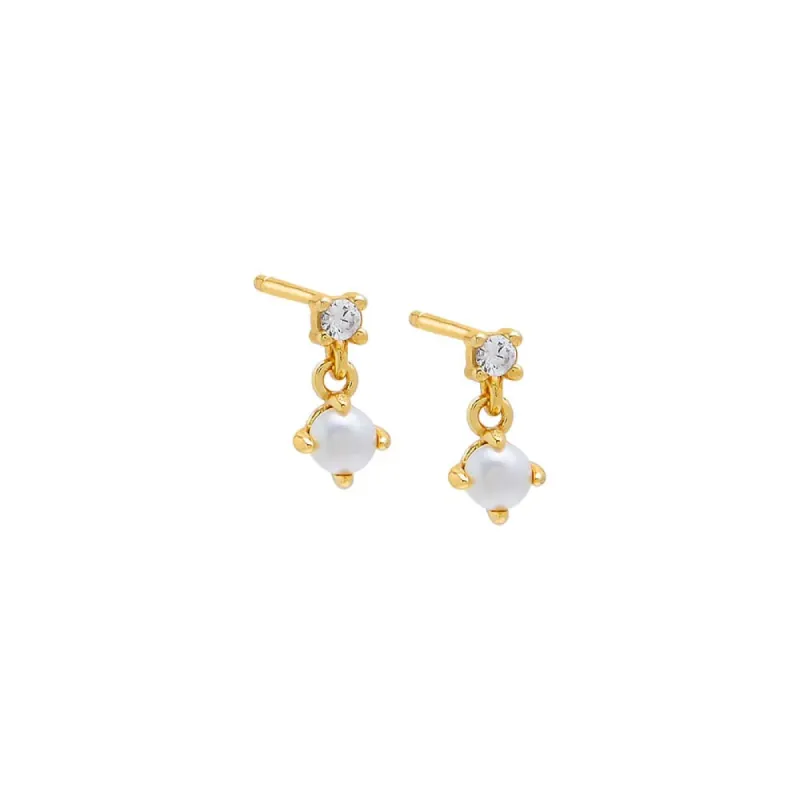 Tiny CZ X Pearl Shaker Stud Earring sold by Adina Eden's
