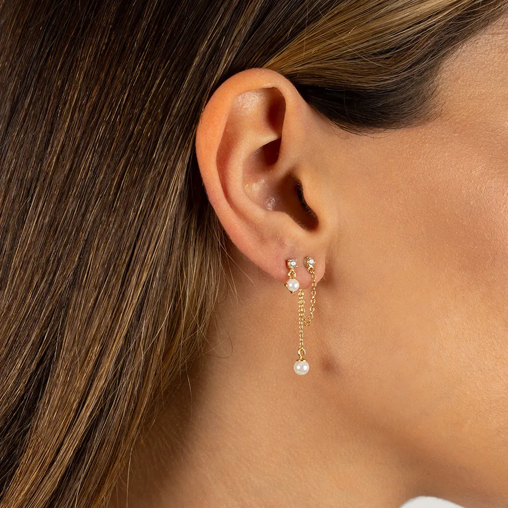 Tiny CZ X Pearl Shaker Stud Earring sold by Adina Eden's product image thumbnail 5