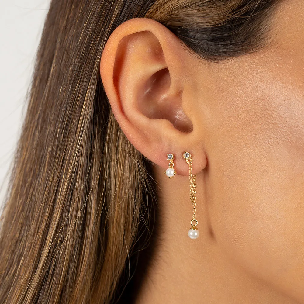 Tiny CZ X Pearl Shaker Stud Earring sold by Adina Eden's product image thumbnail 2