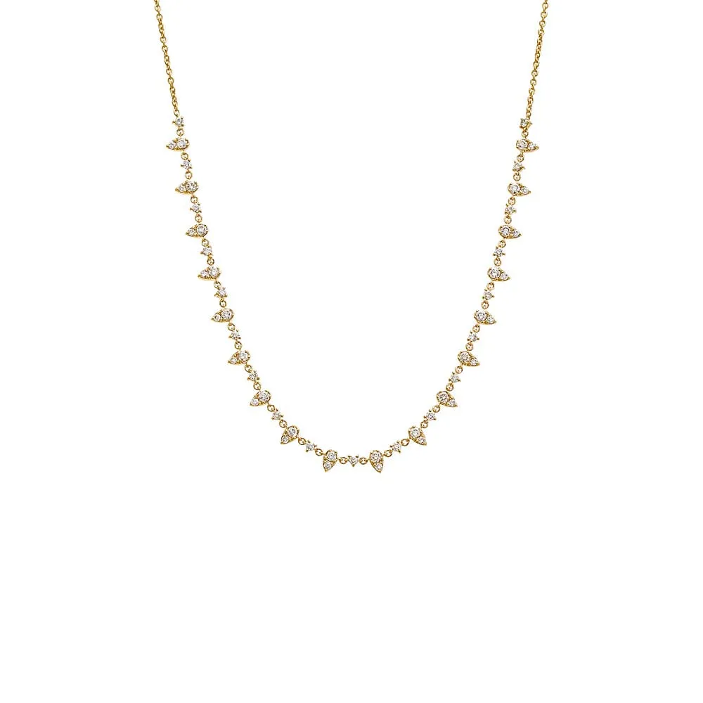 Diamond Pear X Solitaire Ilusion Tennis Necklace 14K sold by Adina Eden's