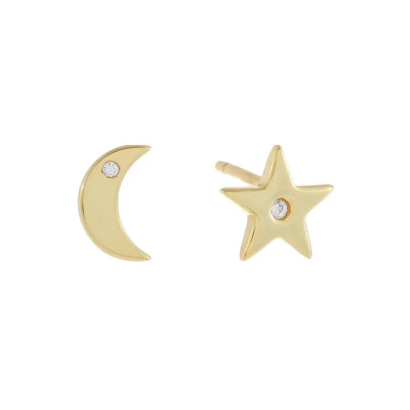 CZ Star X Moon Stud Earring sold by Adina Eden's
