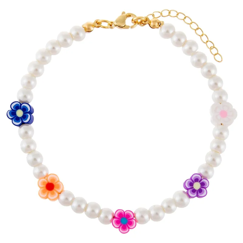 Neon Color Flower Pearl Anklet sold by Adina Eden's