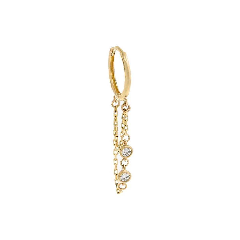 CZ Double Bezel Drop Chain Huggie Earring 14K sold by Adina Eden's product image thumbnail 3