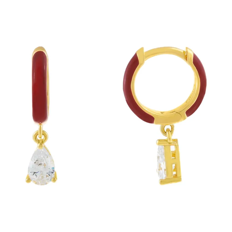 Neutral Enamel Teardrop Huggie Earring sold by Adina Eden's