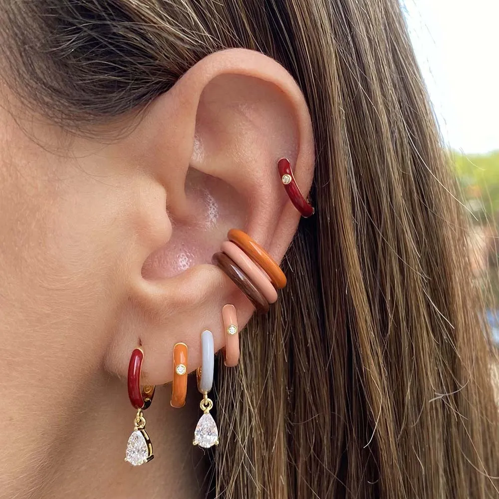 Neutral Enamel Teardrop Huggie Earring sold by Adina Eden's product image thumbnail 3