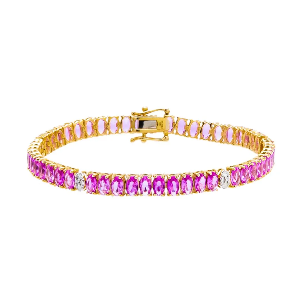 Diamond Pave Accented Sapphire Pink Tennis Bracelet 14K sold by Adina Eden's