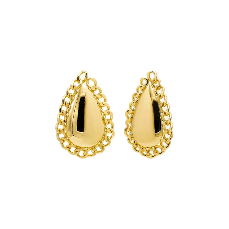 Cuban Chain Brushed Teardrop Stud Earring sold by Adina Eden's