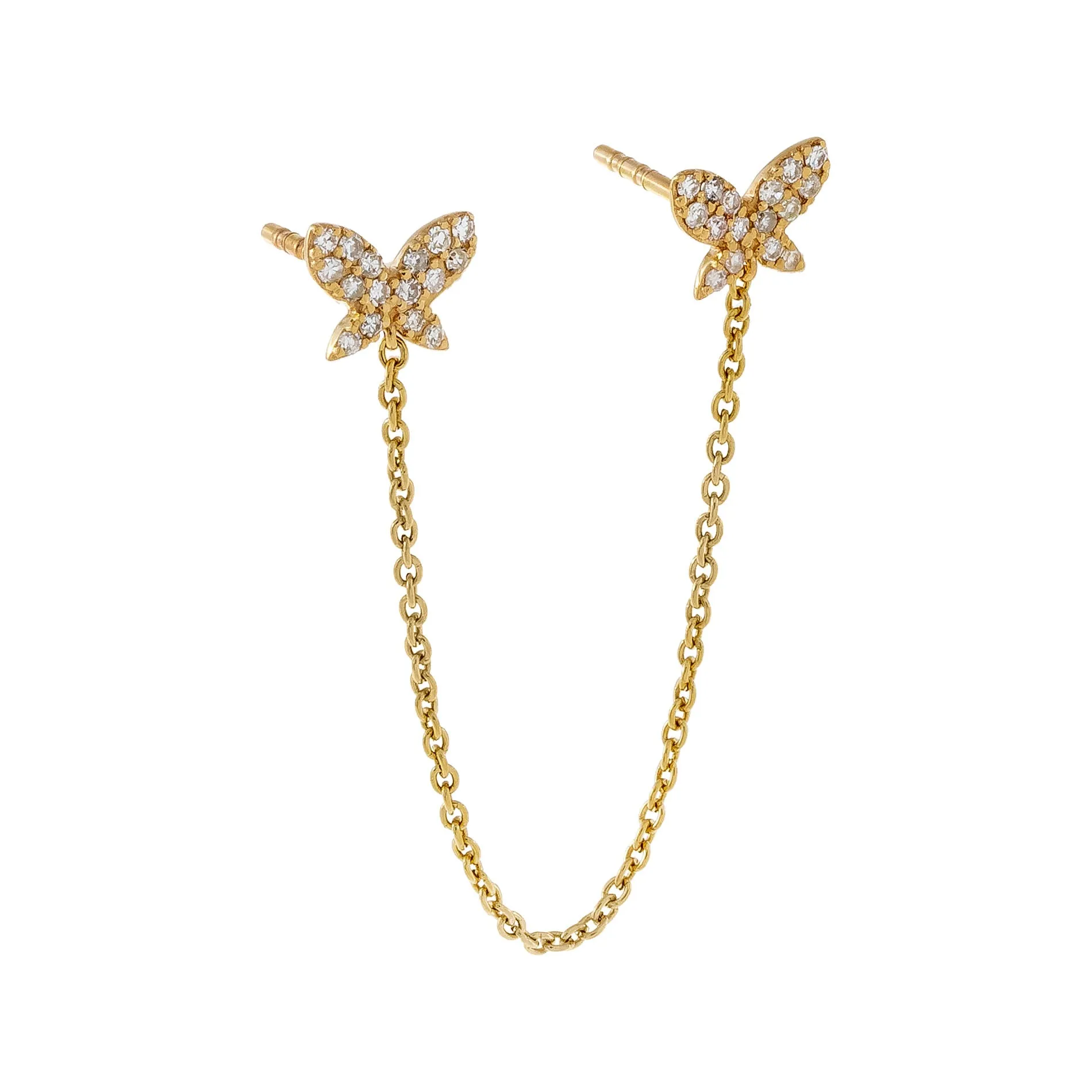 Diamond Double Butterfly Chain Stud Earring 14K sold by Adina Eden's