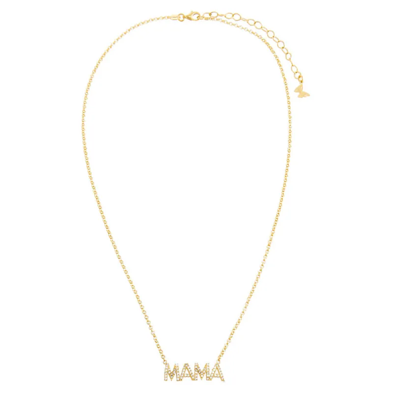 MAMA Pavé Block Nameplate Chain Necklace sold by Adina Eden's