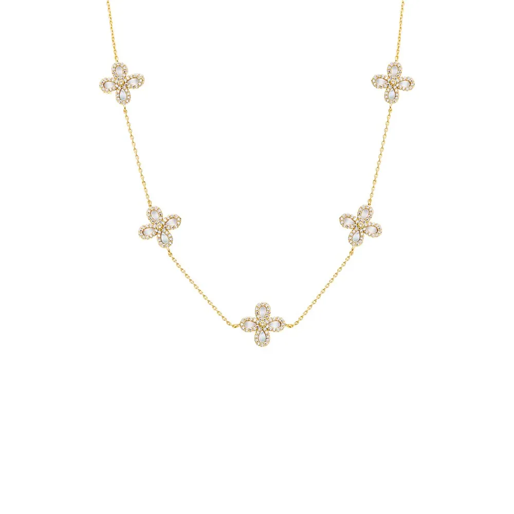 Multi Pave Colored Stone Four Leaf Flower Necklace sold by Adina Eden's