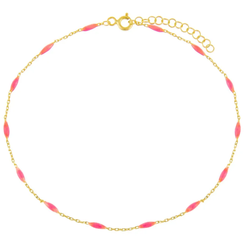 Neon Pink Enamel Bead Anklet sold by Adina Eden's