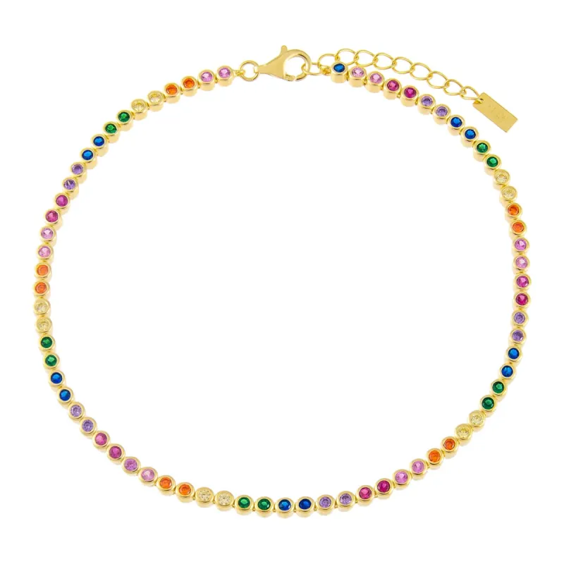 Thin Bezel Rainbow Tennis Anklet sold by Adina Eden's