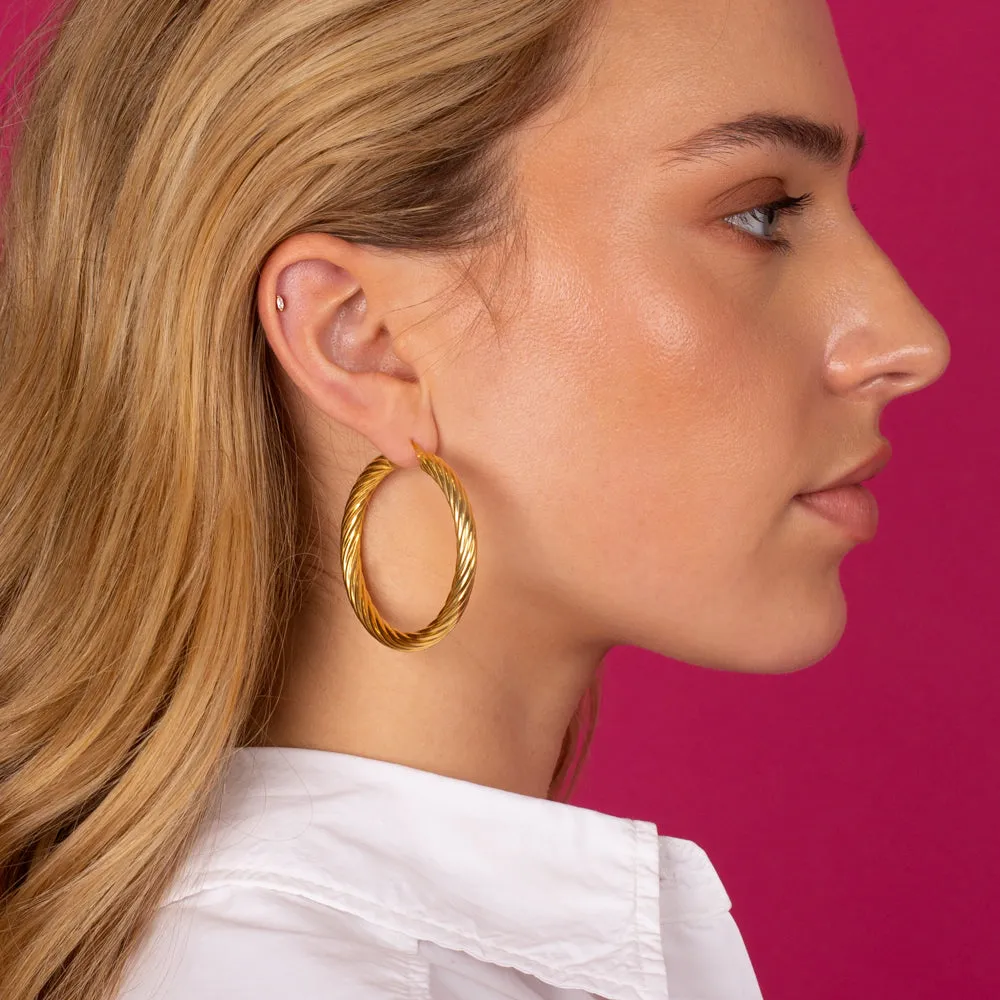 Adina Eden Chunky Hollow Twisted Hoop Earring sold by Adina Eden's product image thumbnail 2