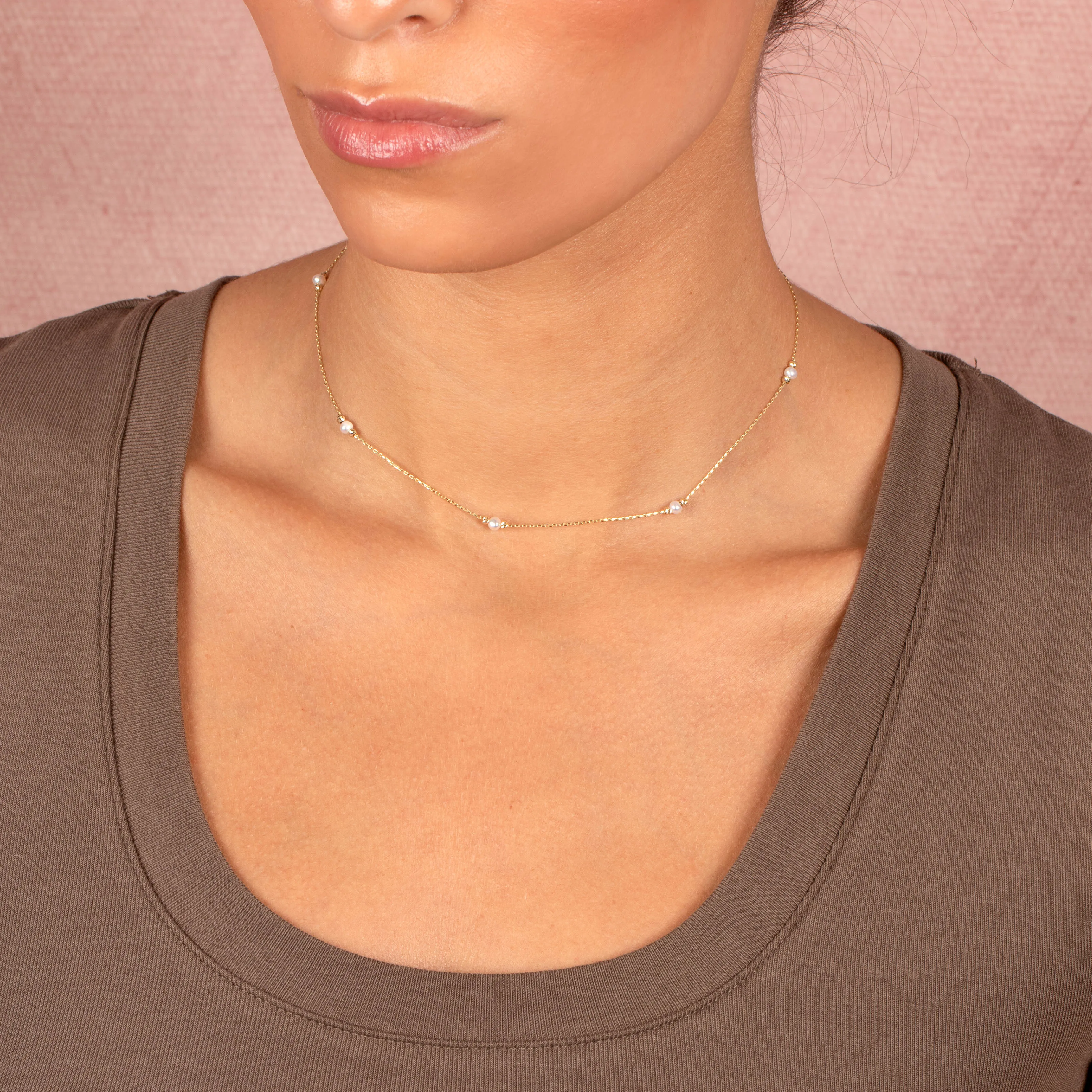 Mini Pearl Embedded Chain Choker Necklace 14K sold by Adina Eden's product image thumbnail 2