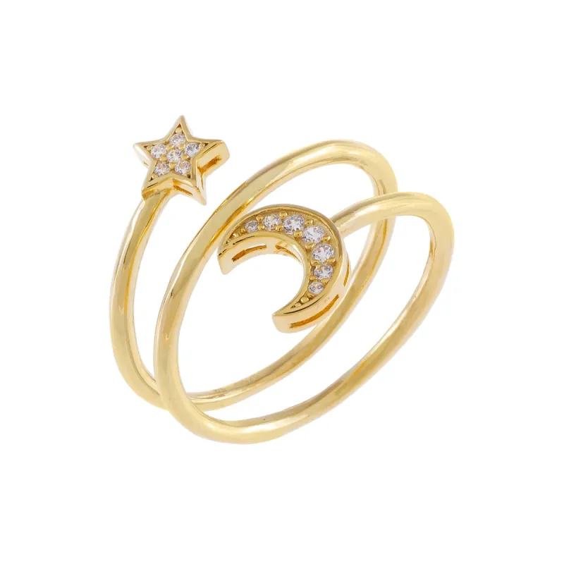 Pavé Moon X Star Ring sold by Adina Eden's