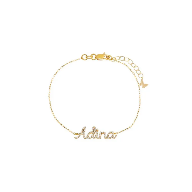 Pave Script Nameplate Bracelet sold by Adina Eden's