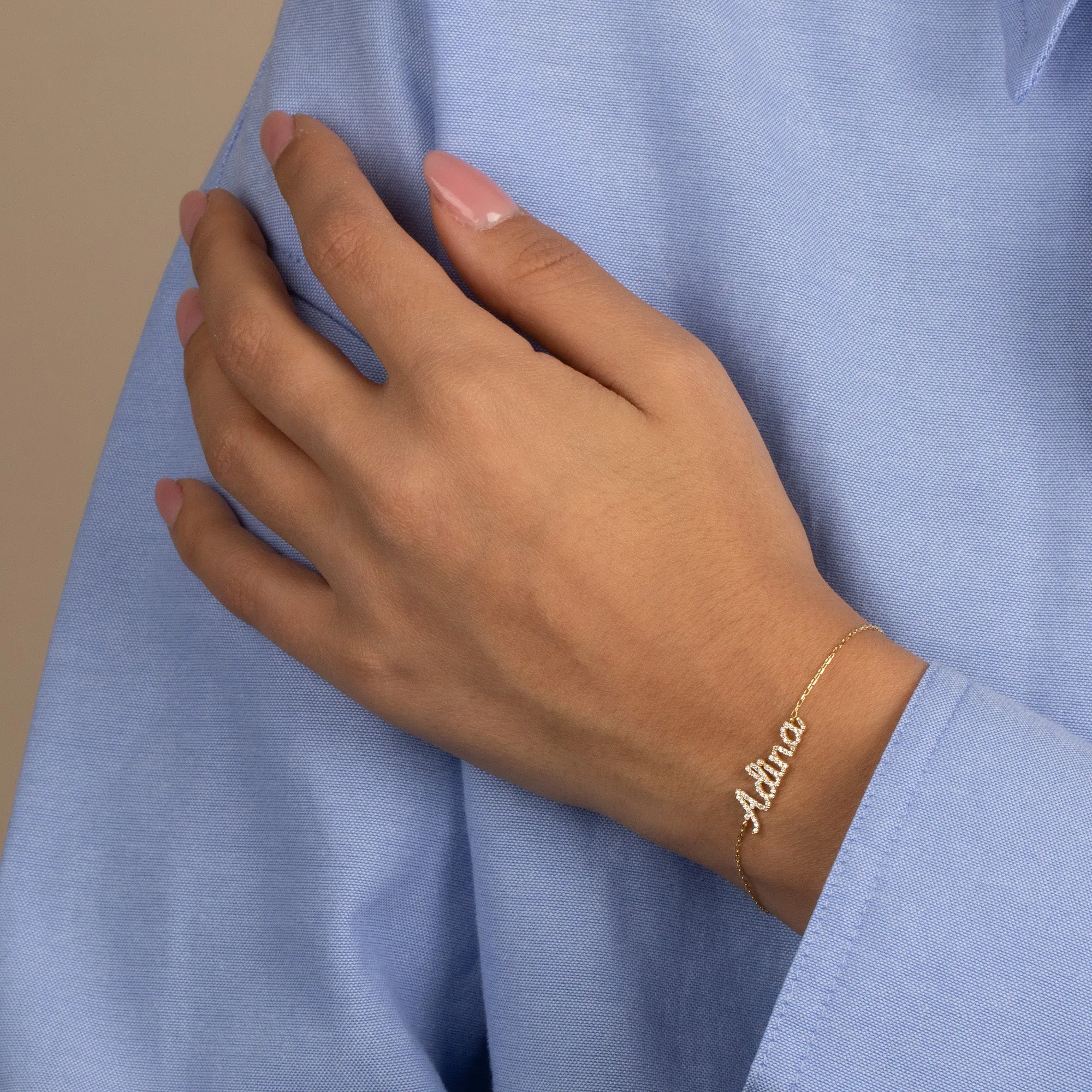 Pave Script Nameplate Bracelet sold by Adina Eden's product image thumbnail 2