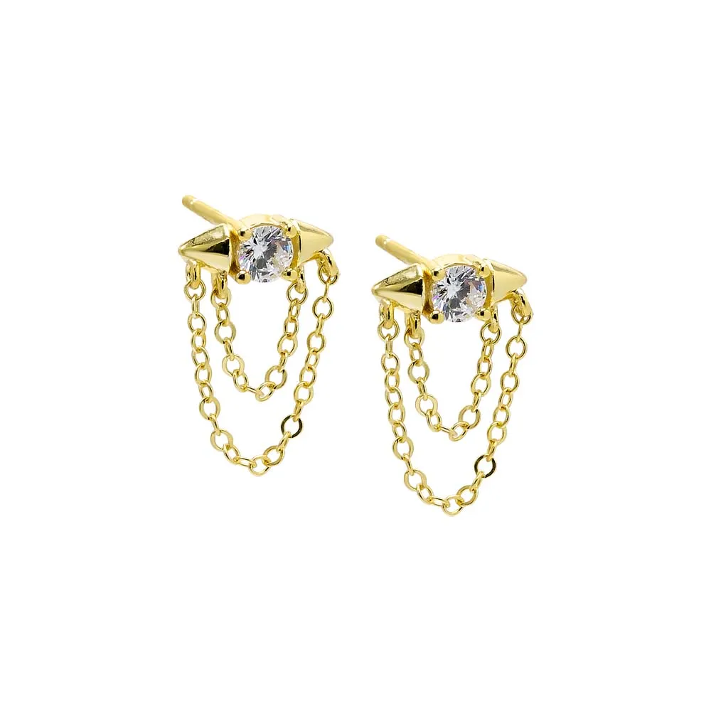 CZ Double Chain Drop Stud Earring sold by Adina Eden's