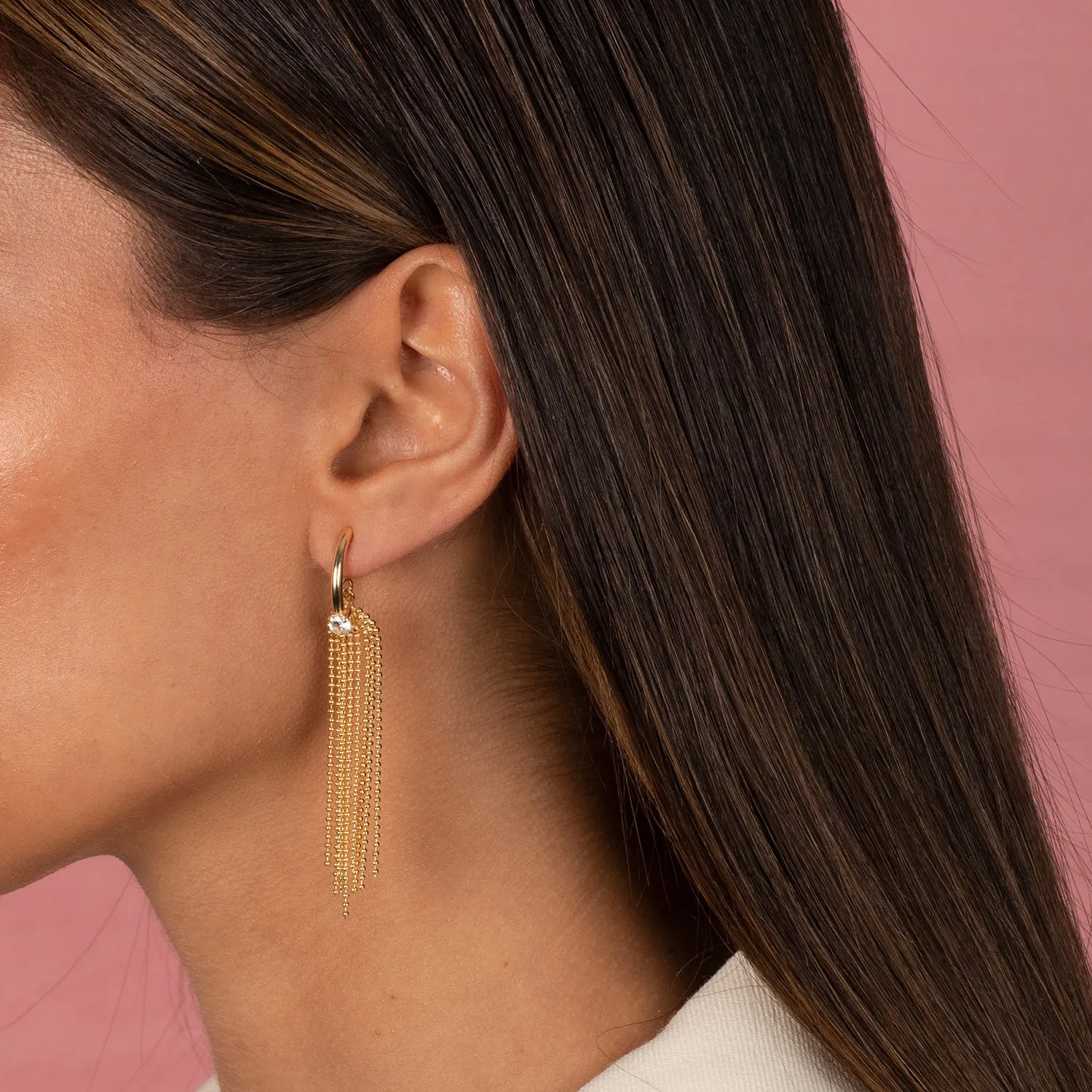 CZ Solitaire X Ball Chain Drop Stud Earring sold by Adina Eden's product image thumbnail 2