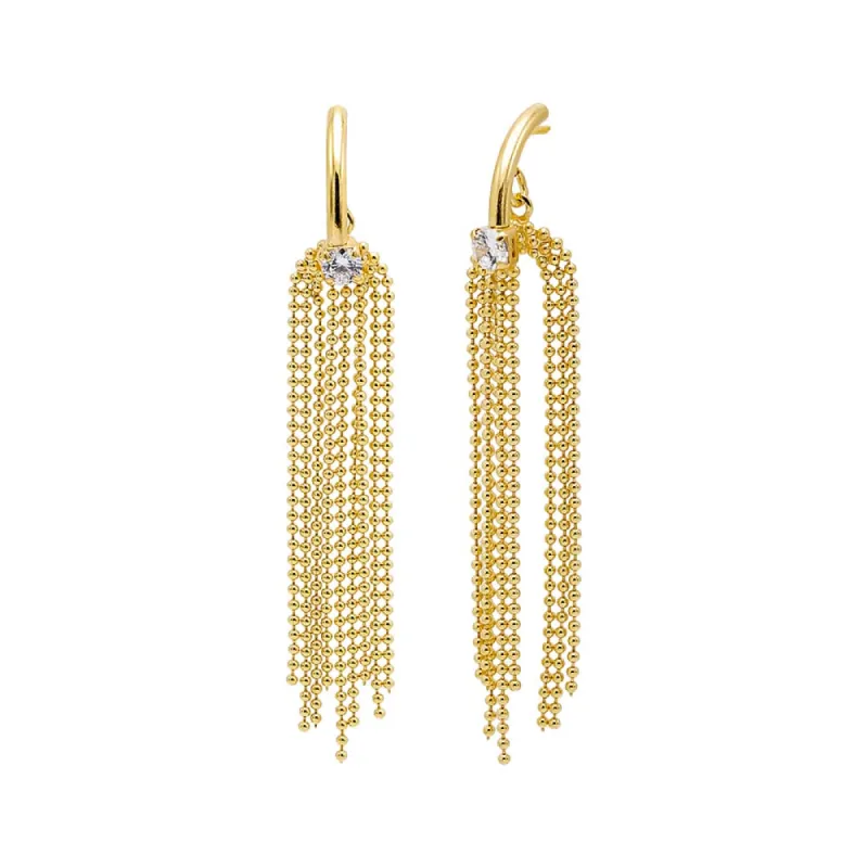 CZ Solitaire X Ball Chain Drop Stud Earring sold by Adina Eden's