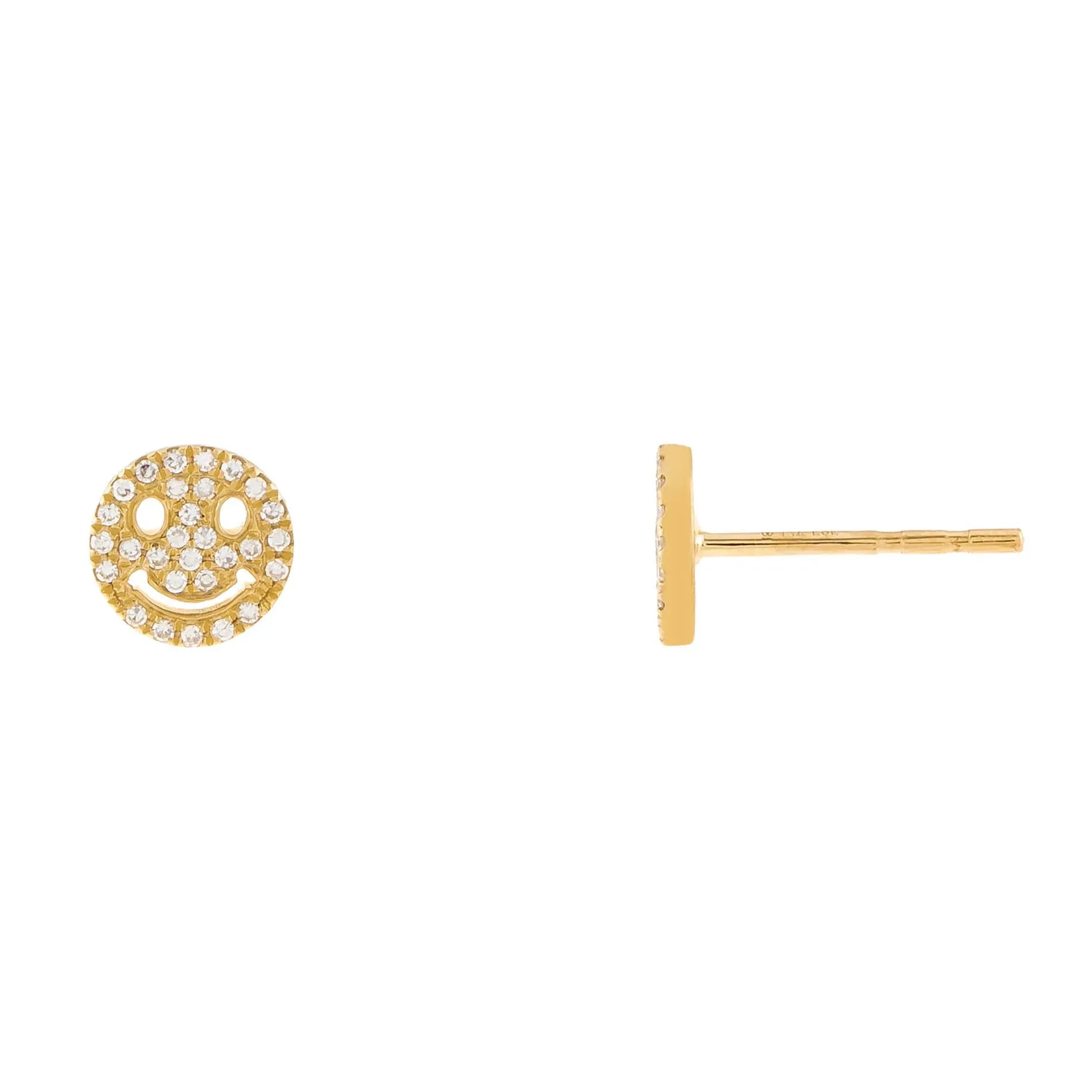Pavé Diamond Smiley Face Stud Earring 14K sold by Adina Eden's product image thumbnail 4