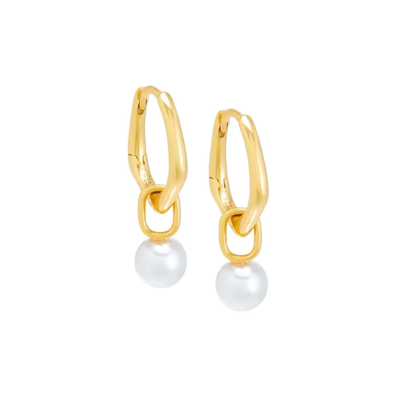 Dangling Pearl Huggie Earring sold by Adina Eden's