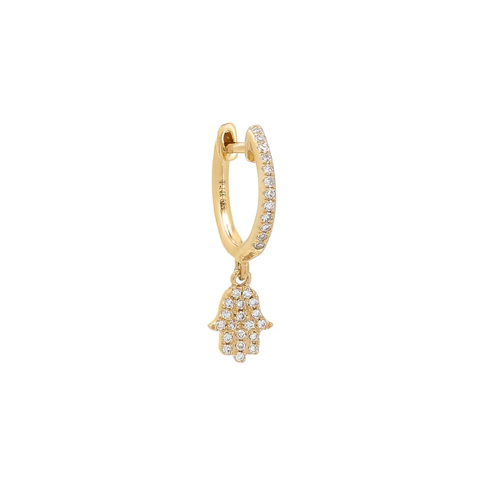 Diamond Dangling Pavé Hamsa Huggie Earring 14K sold by Adina Eden's product image thumbnail 3