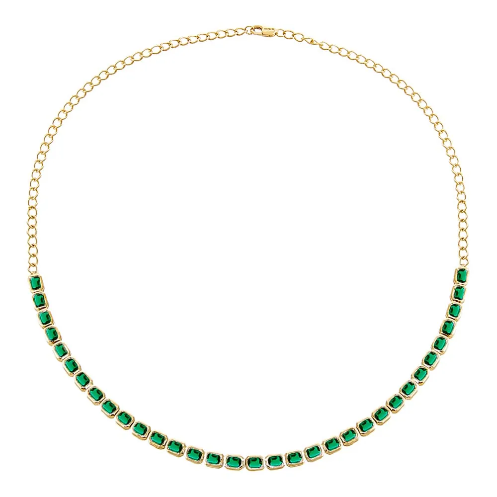Emerald Green Baguette Tennis Choker 14K sold by Adina Eden's