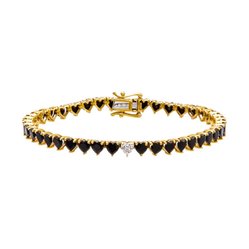 Diamond Pave Accented Onyx Heart Tennis Bracelet 14K sold by Adina Eden's