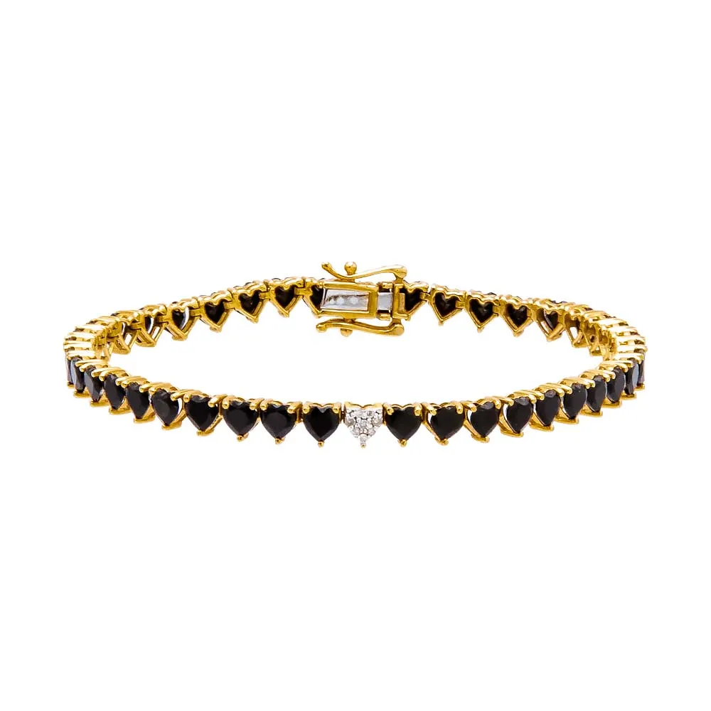 Diamond Pave Accented Onyx Heart Tennis Bracelet 14K sold by Adina Eden's