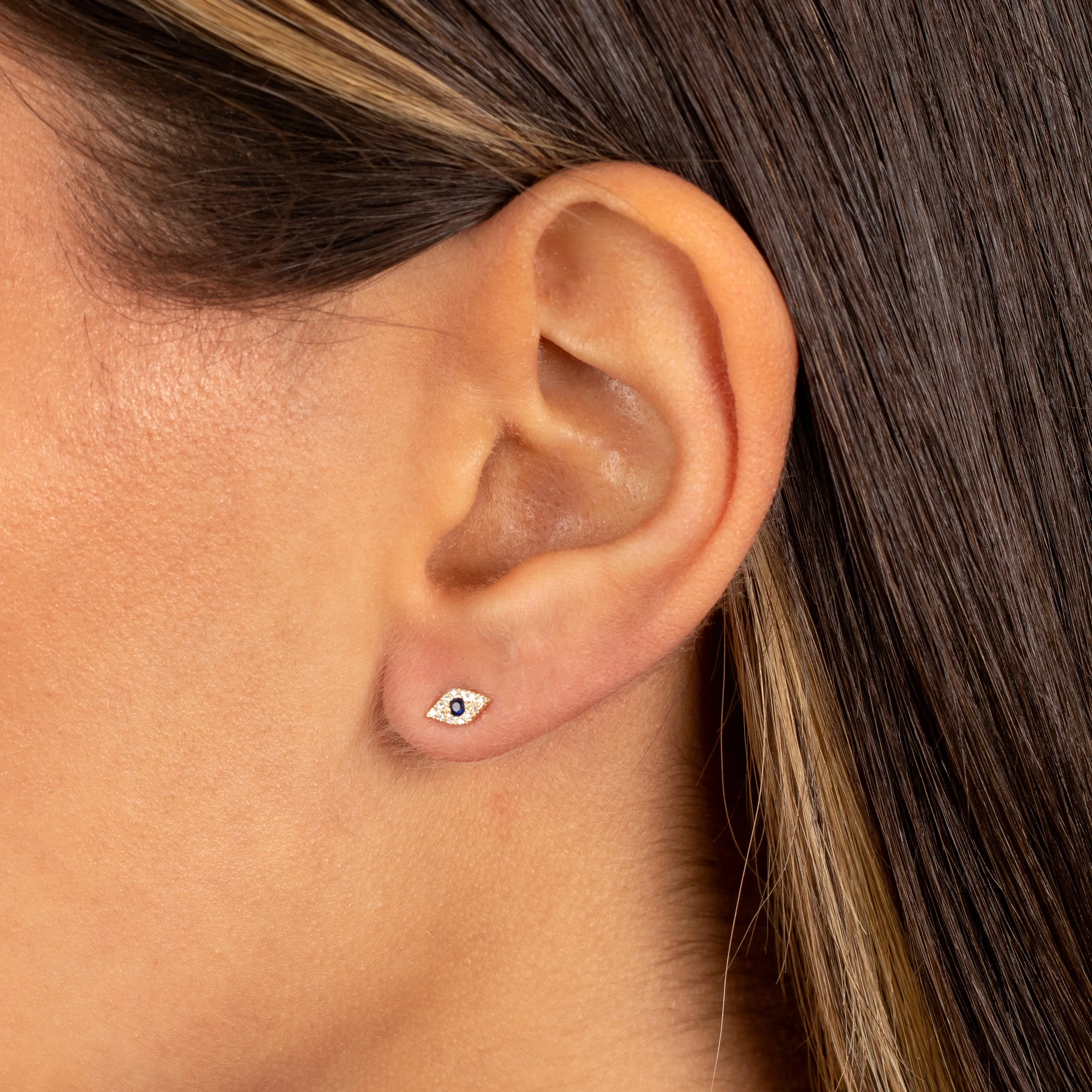 Itty Bitty Pave Evil Eye Diamond Stud Earring 14K sold by Adina Eden's product image thumbnail 2