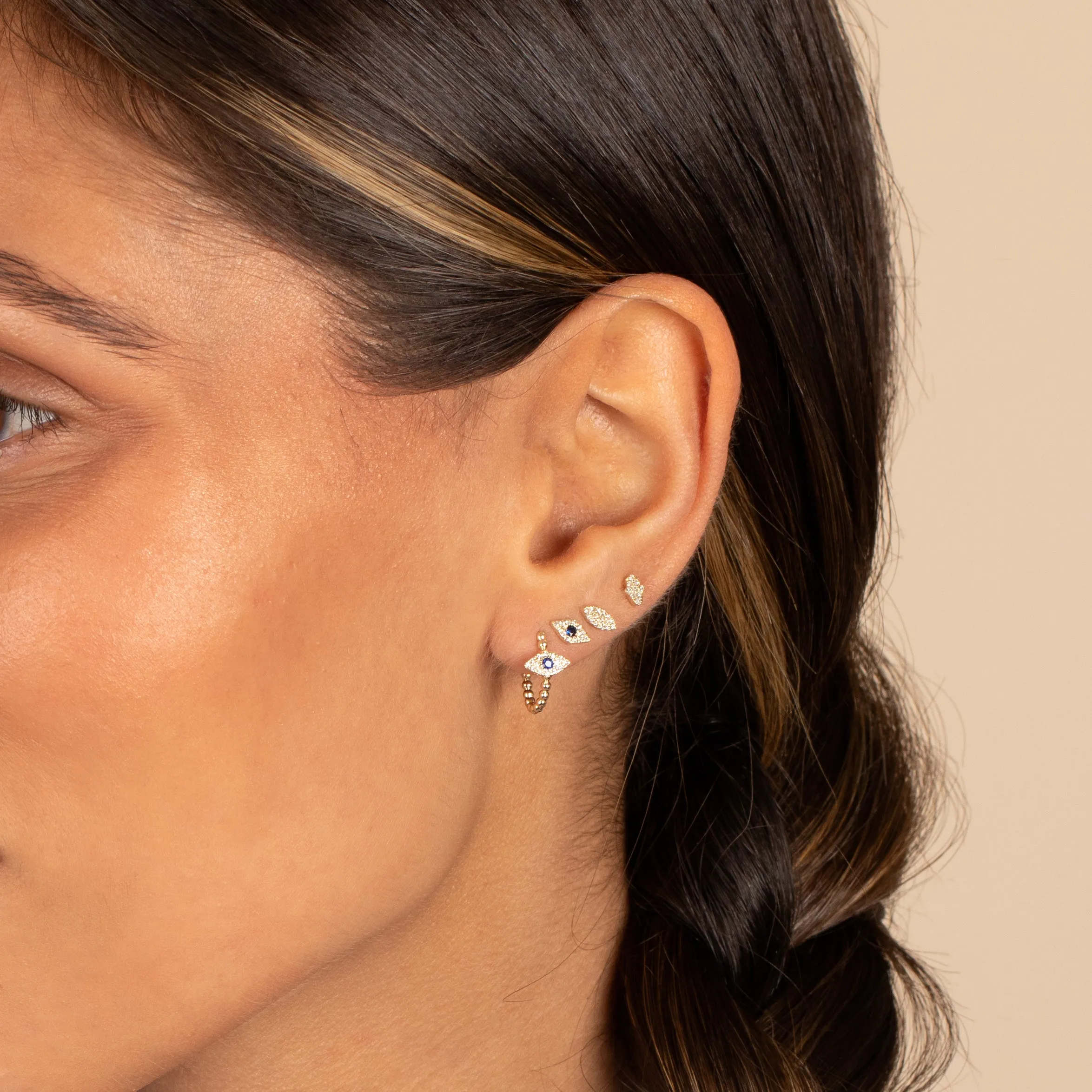 Itty Bitty Pave Evil Eye Diamond Stud Earring 14K sold by Adina Eden's product image thumbnail 4