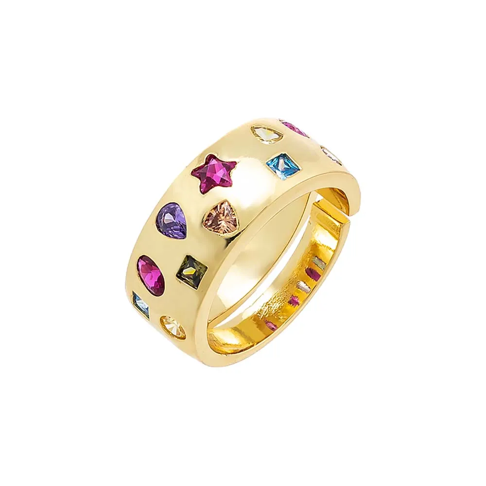 Colored Scattered Multi Shape CZ Ring sold by Adina Eden's