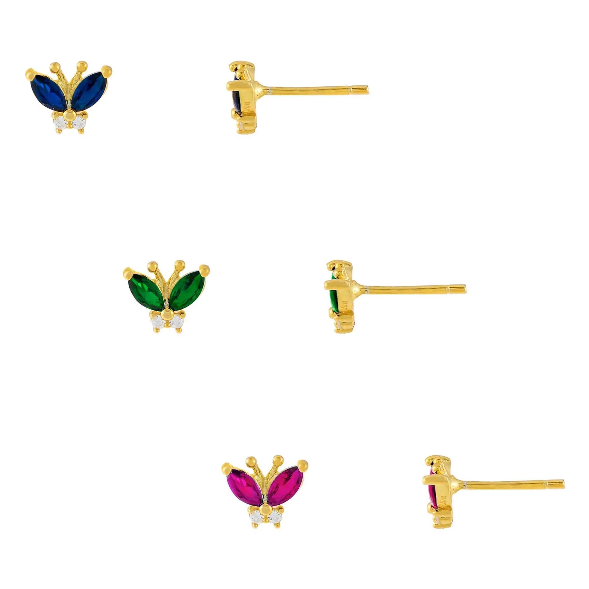 CZ Colored Butterfly Stud Earring Combo Set sold by Adina Eden's