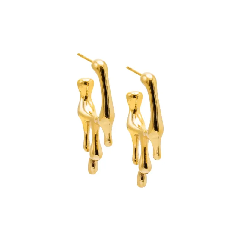 Dripping Gold Open Hoop Stud Earring sold by Adina Eden's