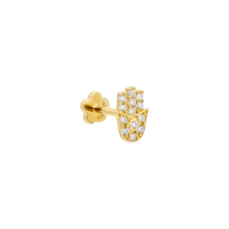 CZ Hamsa Threaded Stud Earring 14K sold by Adina Eden's