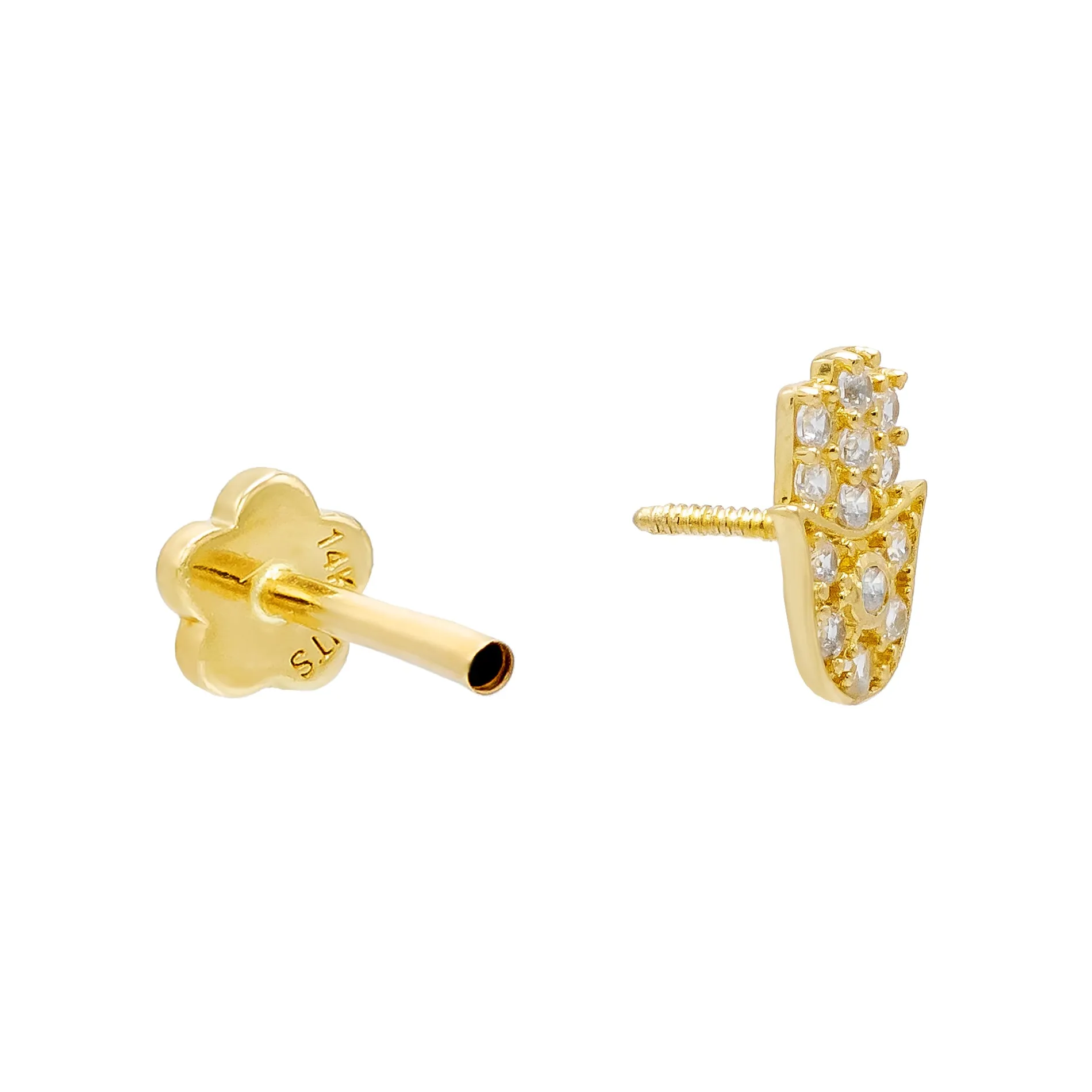 CZ Hamsa Threaded Stud Earring 14K sold by Adina Eden's product image thumbnail 3