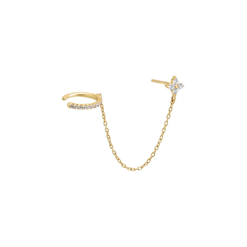 CZ Flower Chain Stud X Ear Cuff 14K sold by Adina Eden's