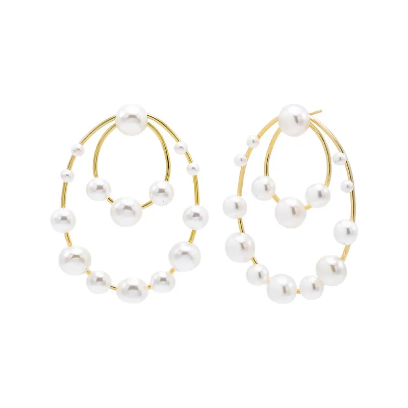 Multi Pearl Double Oval On The Ear Stud Earring sold by Adina Eden's