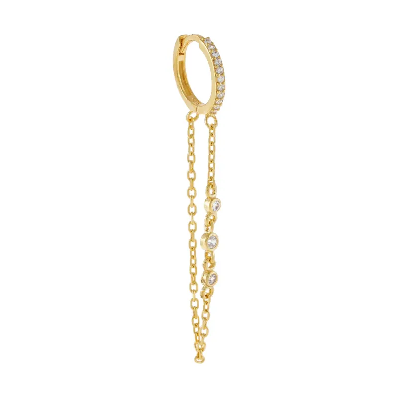 CZ Bezel Chain Huggie Earring sold by Adina Eden's