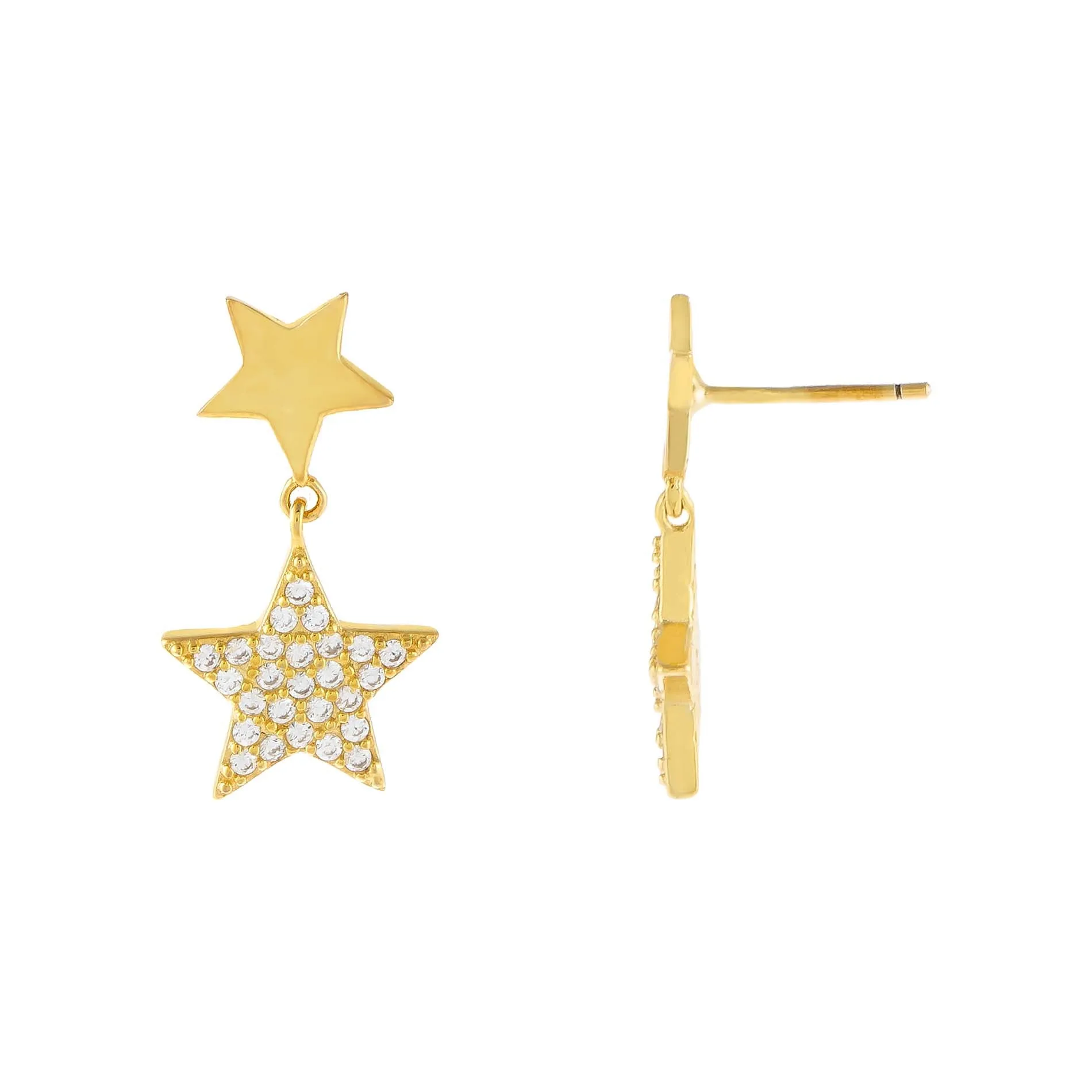 CZ X Solid Double Star Stud Earring sold by Adina Eden's