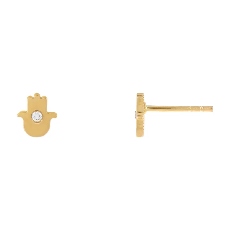 Diamond Bezel Hamsa Stud Earring 14K sold by Adina Eden's