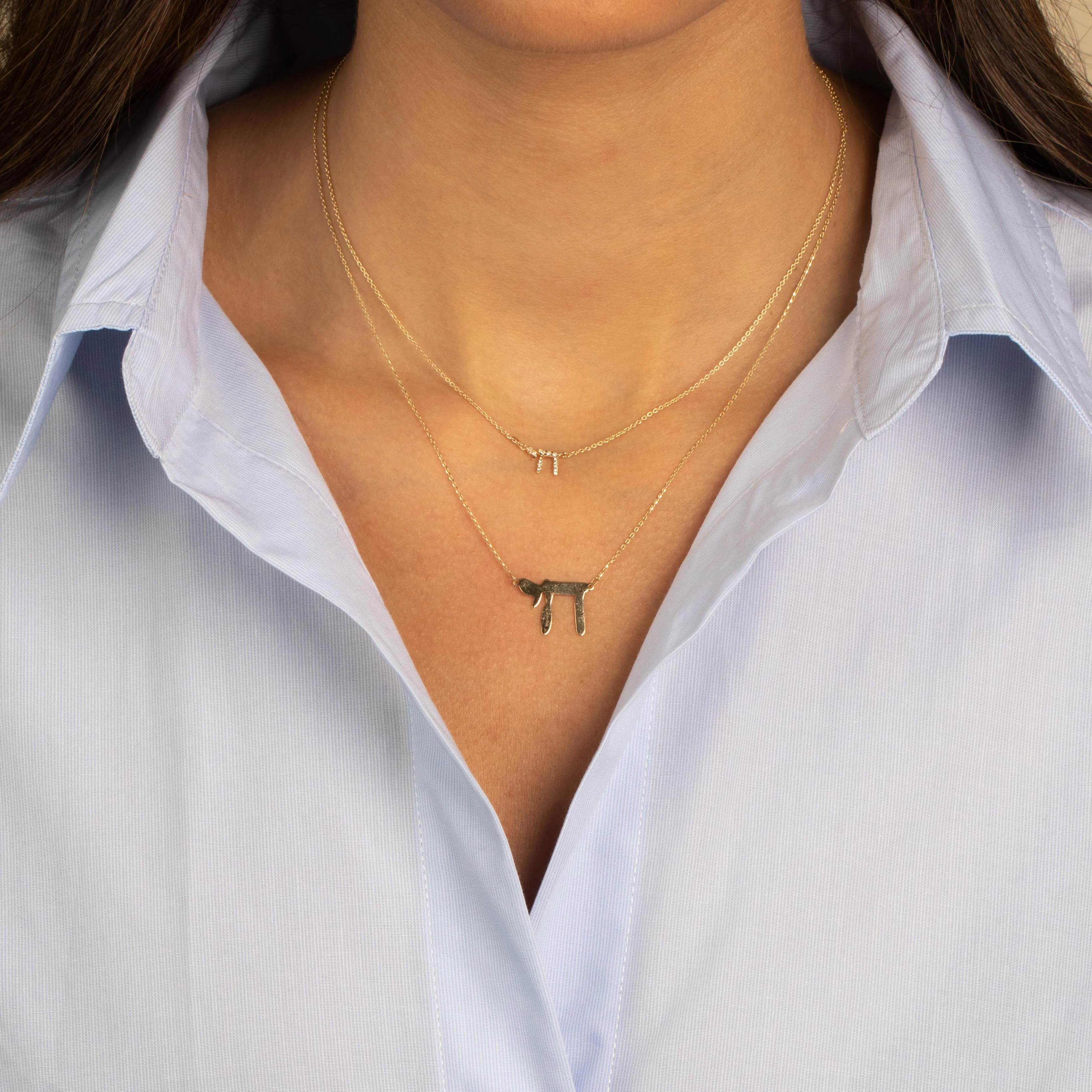 Solid Large Chai Pendant Necklace 14K sold by Adina Eden's product image thumbnail 2