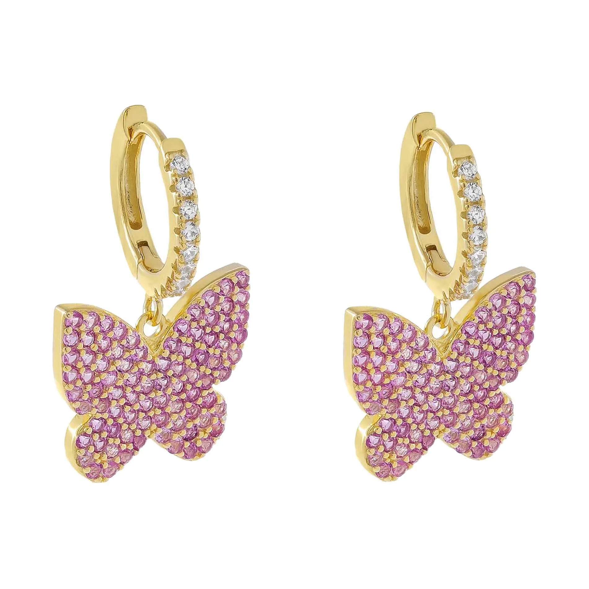 Pavé Pink Butterfly Huggie Earring sold by Adina Eden's product image thumbnail 3